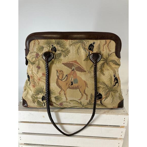 BRIGHTON C184233 VINTAGE LARGE CANVAS, LEATHER SHOULDER BAG - Picture 1 of 15